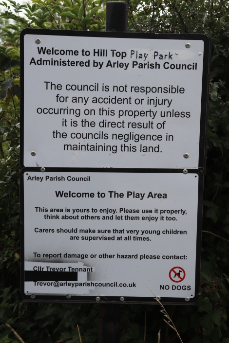 Hill Top Play Park hill top play area council sign